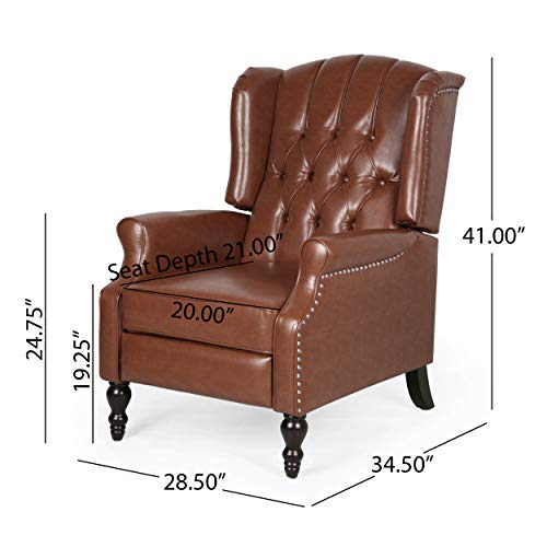 Christopher Knight Home Randy Contemporary Tufted Recliner, Cognac Brown, Dark Brown 62D x 28.5W x 29H Inch