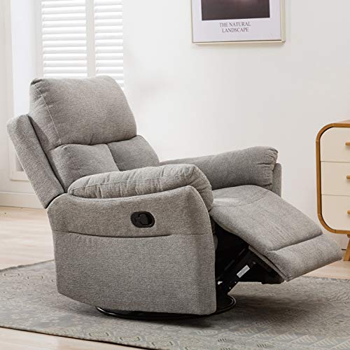 ANJ Swivel Rocker Recliner Chair, Manual Fabric Glider Nursery Recliner Chair, Single Rocking Modern Sofa Home Theater Seating for Living Room, Nursery (Silver)