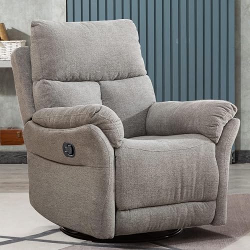 ANJ Swivel Rocker Recliner Chair, Manual Fabric Glider Nursery Recliner Chair, Single Rocking Modern Sofa Home Theater Seating for Living Room, Nursery (Silver)