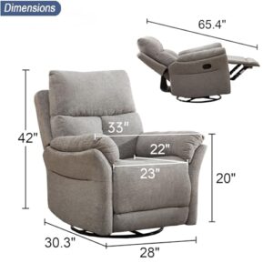 ANJ Swivel Rocker Recliner Chair, Manual Fabric Glider Nursery Recliner Chair, Single Rocking Modern Sofa Home Theater Seating for Living Room, Nursery (Silver)