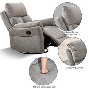 ANJ Swivel Rocker Recliner Chair, Manual Fabric Glider Nursery Recliner Chair, Single Rocking Modern Sofa Home Theater Seating for Living Room, Nursery (Silver)