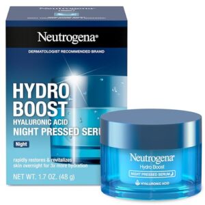 neutrogena hydro boost night moisturizer for face, hyaluronic acid facial serum for dry skin, oil-free and non-comedogenic, 1.7 oz