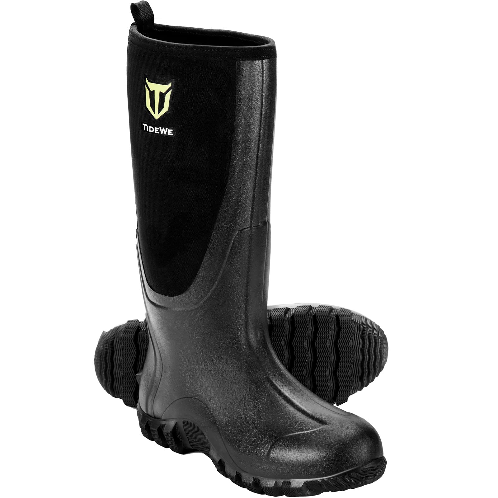 TIDEWE Rubber Boots for Men Multi-Season, Waterproof Rain Boots with Steel Shank, 6mm Neoprene Sturdy Rubber Outdoor Hunting Boots Size 11 (Black)