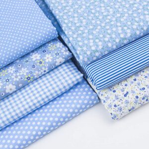 7Pcs 20" x 20" Cotton Fabric DIY Making Supplies Quilting Patchwork Fabric Fat Quarter Bundles DIY for Quilting Patchwork Cushions Cotton Fabric for Patchwork (20" x 20", Blue)