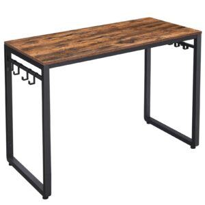 vasagle computer desk, office desk with 8 hooks, for study, home office, easy assembly, steel frame, industrial, 39.4 x 19.7 x 29.5 inches, rustic brown and black ulwd045b01