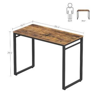 VASAGLE Computer Desk, Office Desk with 8 Hooks, for Study, Home Office, Easy Assembly, Steel Frame, Industrial, 39.4 x 19.7 x 29.5 Inches, Rustic Brown and Black ULWD045B01