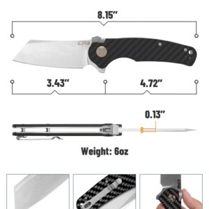 CJRB Crag Tactical Knife,Cleaver Pocket Folding Knife with Stonewash AR-RPM9 Steel Blade and Carbon Fiber Handle for Men Outdoor, Survival, Camping and EDC Black (J1904R)