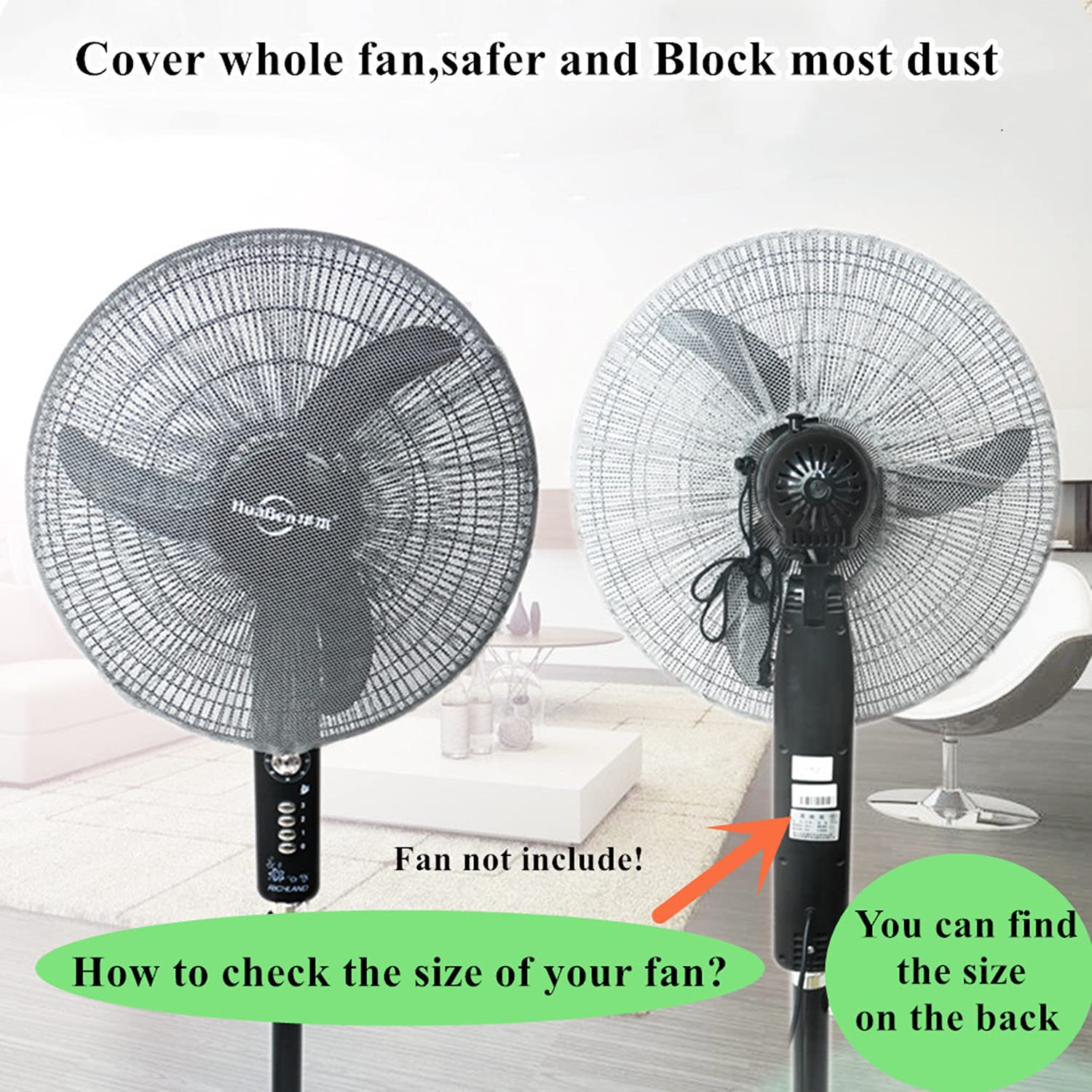 2 Pack-18" Fan Safety Protection Cover,Kid Children Finger Protect Fan Net Guard,Washable Pedestal Fan Dustproof Cover,Summer Home Fan Safety Dust Cover for Parents of Toddlers(1pcs/Black+1pcs/White)