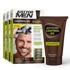 Just For Men Control GX Grey Reducing Shampoo, Gradual Hair Color for Stronger and Healthier Hair, 4 Fl Oz - Pack of 3 (Packaging May Vary)