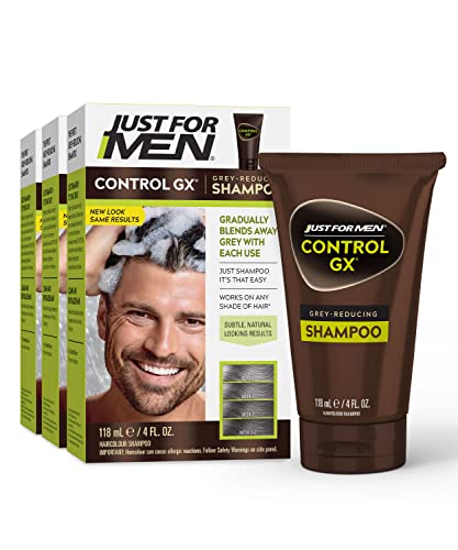 Just For Men Control GX Grey Reducing Shampoo, Gradual Hair Color for Stronger and Healthier Hair, 4 Fl Oz - Pack of 3 (Packaging May Vary)