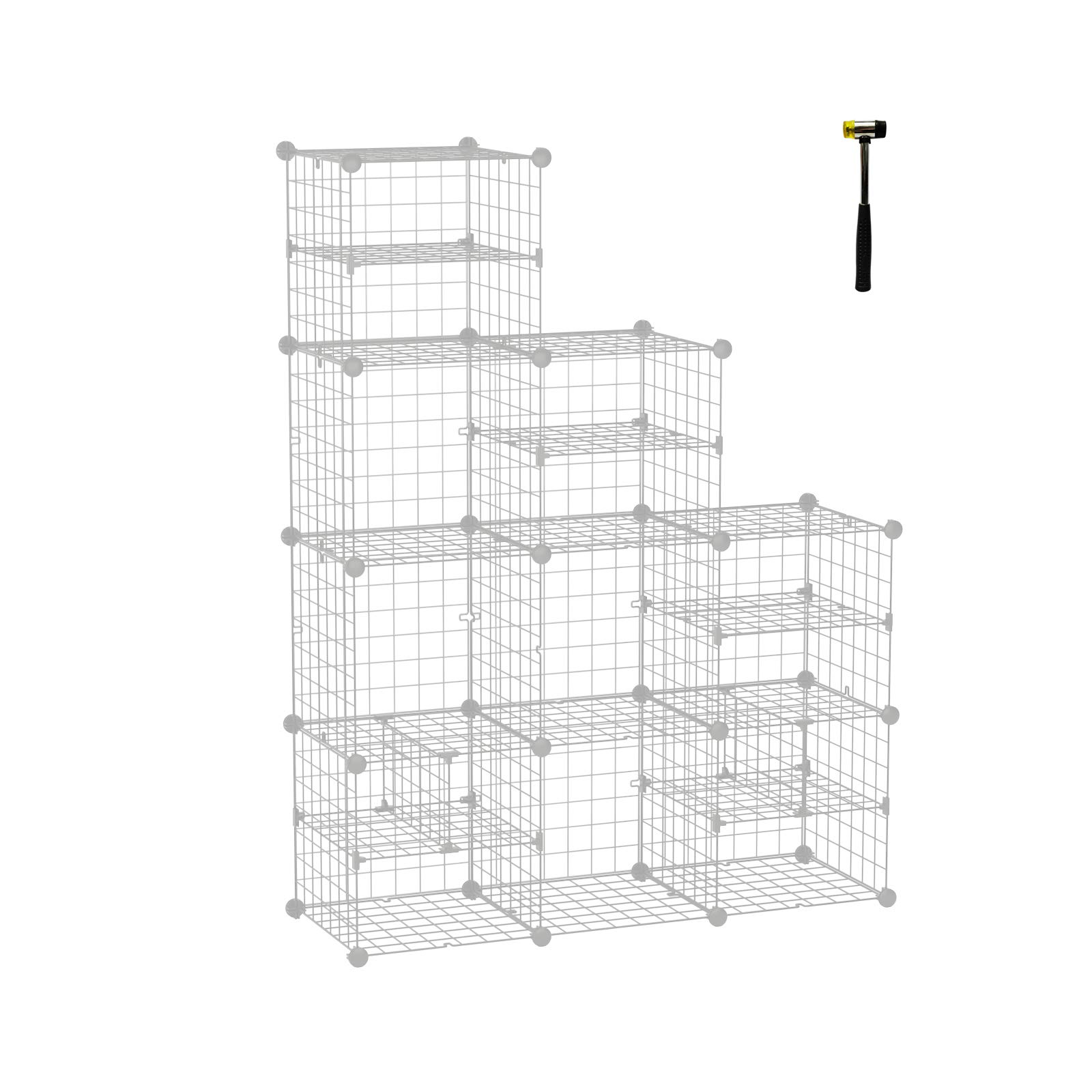 C&AHOME Wire Cube Storage, Wire Grids Organizer Unit with Large and Small Dividers, Metal C Grids Shelving, Storage Bins, Ideal for Closet Cabinet, Bedroom, Living Room, Office, Dormitory, White