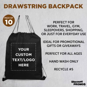 DISCOUNT PROMOS Custom Non-Woven Drawstring Backpacks Set of 10, Personalized Bulk Pack - Bring Everywhere You Go, Great for Travelling, Gym and for Everyday Use - Black