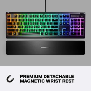 SteelSeries Apex 3 RGB Gaming Keyboard – 10-Zone RGB Illumination – IP32 Water Resistant – Premium Magnetic Wrist Rest (Whisper Quiet Gaming Switch) (Renewed)