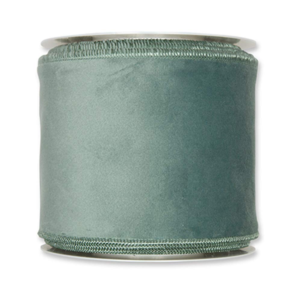 FloristryWarehouse Sage Green Velvet fabric ribbon 4 inches wide on 9 yards roll wired Edge