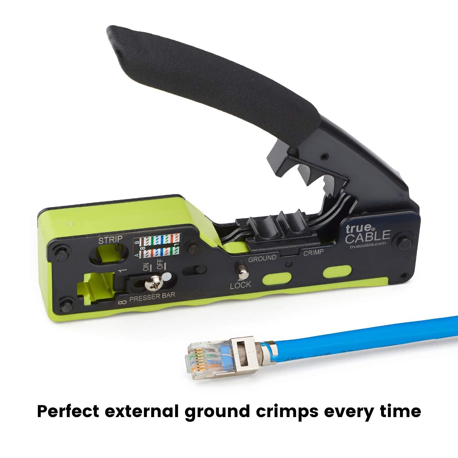 trueCABLE All-In-One Pass Through RJ45 Crimp Tool | Works with Cat5e, Cat6, Cat6A Ethernet RJ45 Connectors, Shielded & Unshielded Standard Modular Plugs | Ethernet Crimping Tool | RJ45 Crimper