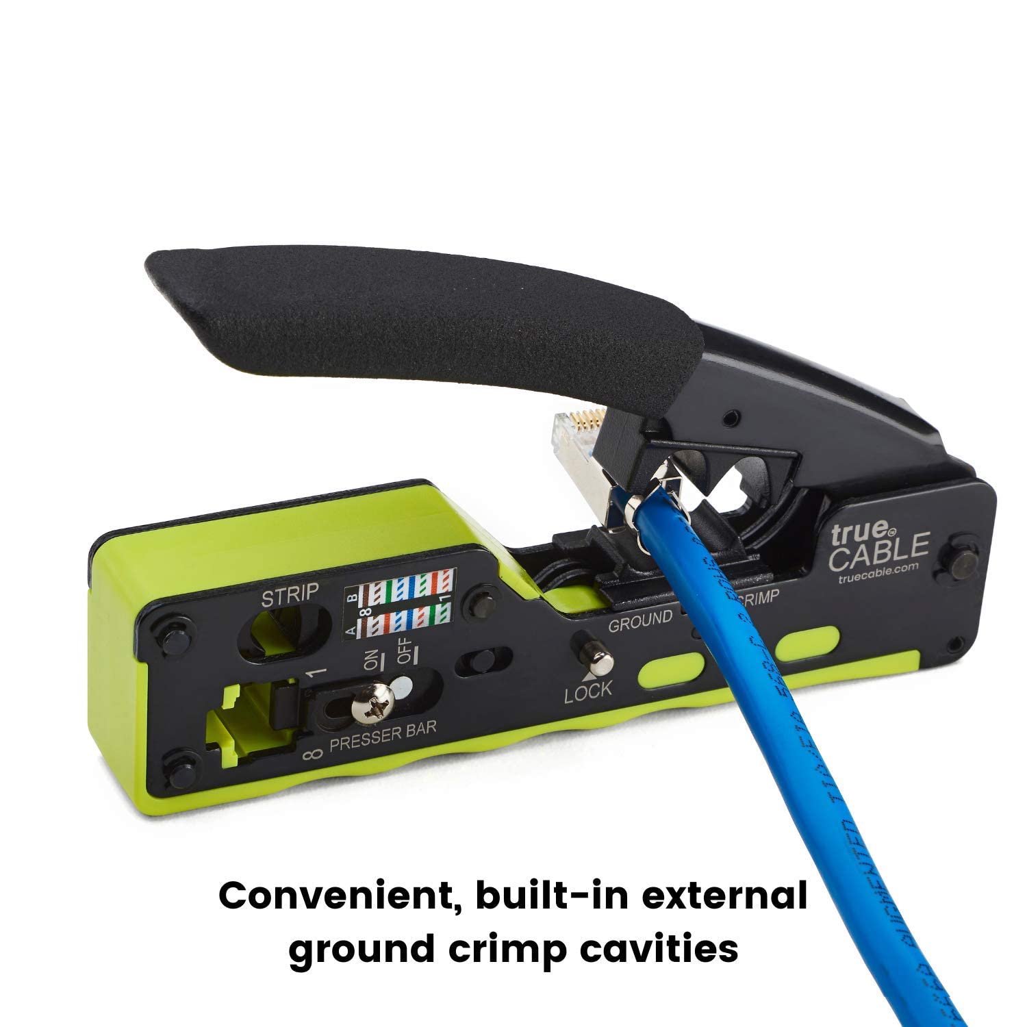 trueCABLE All-In-One Pass Through RJ45 Crimp Tool | Works with Cat5e, Cat6, Cat6A Ethernet RJ45 Connectors, Shielded & Unshielded Standard Modular Plugs | Ethernet Crimping Tool | RJ45 Crimper