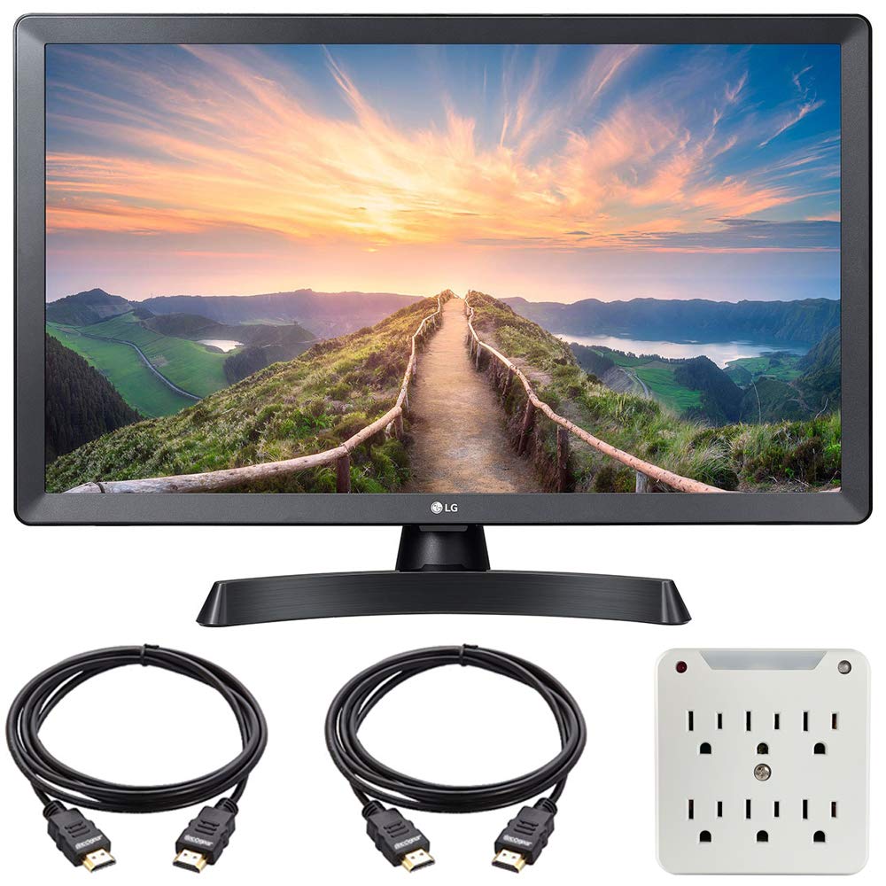 LG 24LM530S-PU 24 inch HD Smart TV with webOS 3.5 Bundle with 2X 6ft High Speed HDMI Cable Black and Stanley SurgePro 6 NT 750 Joule 6-Outlet Surge Adapter with Night Light