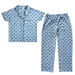 sesame street women's two piece button down short sleeve sleep shirt with notched collar and pull on pants, cookie monster, x-large