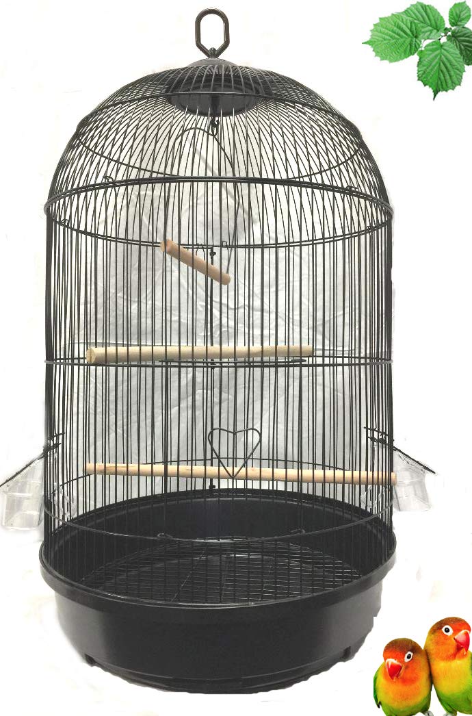 ROUND BIRD CAGE for Cockatiel Lovebird Finch Canary Aviary Budgie Parakeet (16" D x 29" H, Black)