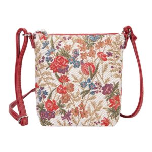 signare tapestry small crossbody bag sling bag for women with flower meadow design