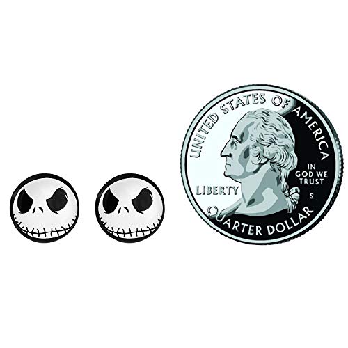 HENGYID 316L Surgical Stainless Steel Jack Skellington Round Circle Button Stud Post Earrings(10 MM) (Silver)