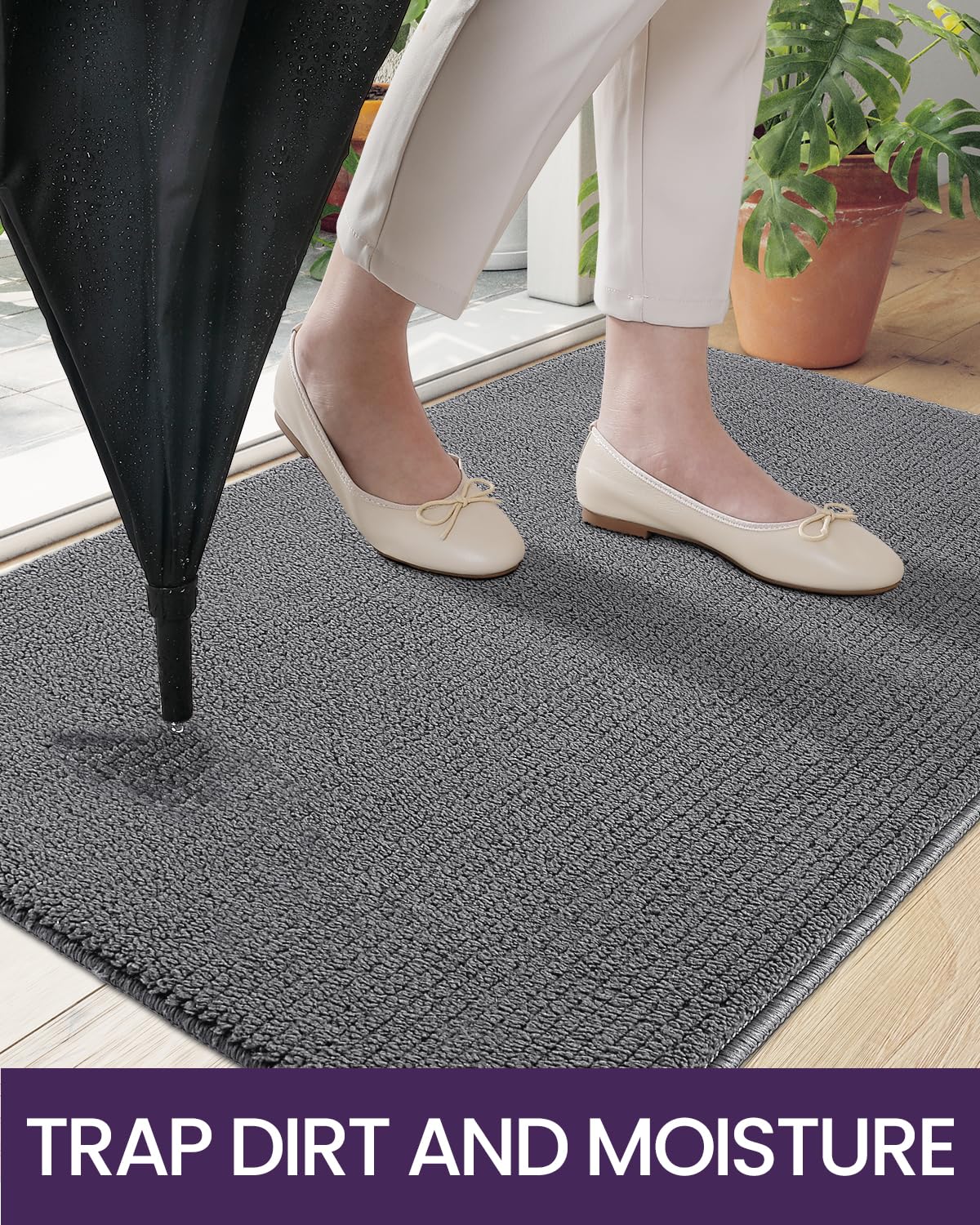 DEXI Door Mat Entryway Doormat Front Entrance Non-Slip Low Profile Washable for Inside Entry 19.5"x31.5",Grey