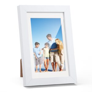 twing 5x7 picture frame white displays 4x6 photo frame with mat or 5x7 inch without mat,made of plexiglass, mdf wood, table top display and wall mounting, ideal gift to family and friends