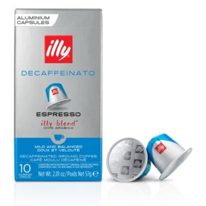 illy espresso compatible capsules - single-serve coffee capsules & pods - classico decaf roast - notes of caramel, toasted bread & chocolate pods - for nespresso coffee machines – 10 count