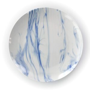 Elama Fine Round Gloss Dinnerware Dish Set, 16 Piece, Blue and White Marble