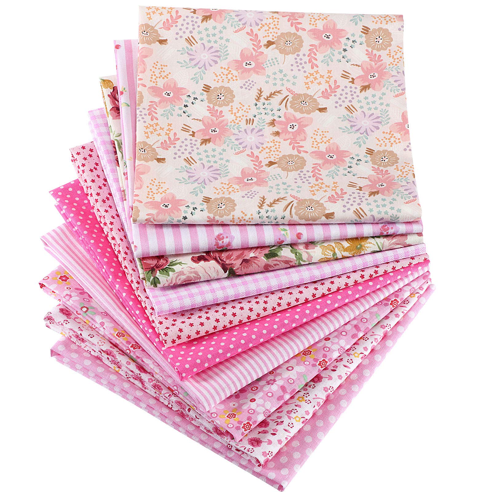 10 Pieces 20 x 20 Inch Cotton Fabric Quilting Floral Patchwork Pink Fabric Square Bundles Fabric for Sewing DIY Crafts Handmade Bags Clothing, Various Patterns