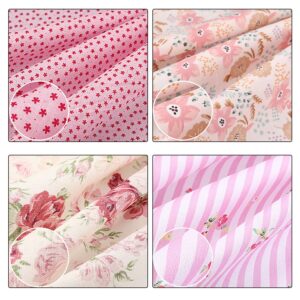 10 Pieces 20 x 20 Inch Cotton Fabric Quilting Floral Patchwork Pink Fabric Square Bundles Fabric for Sewing DIY Crafts Handmade Bags Clothing, Various Patterns