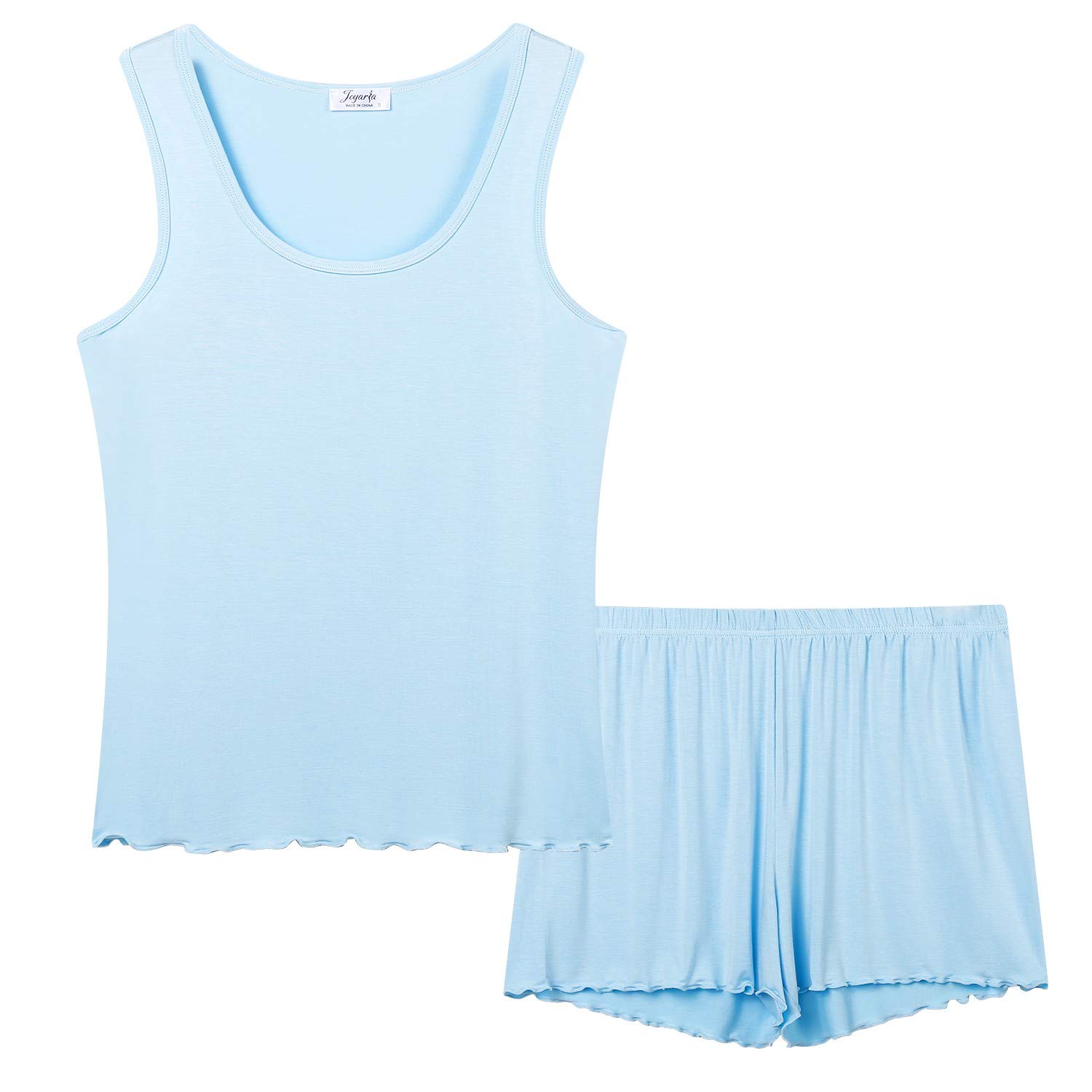 Joyaria Ladies Two Piece Sleeveless Tank Top Pajama/Pj/Sleep/Lounge Shorts Set(Light Blue,Large)