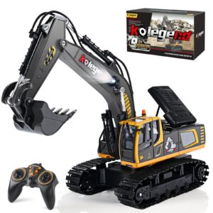 kolegend remote control excavator toy 16 inch, 11 channel rc construction vehicles hydraulic haulers digger toys gift for 6 7 8 9 10 years old kids boys