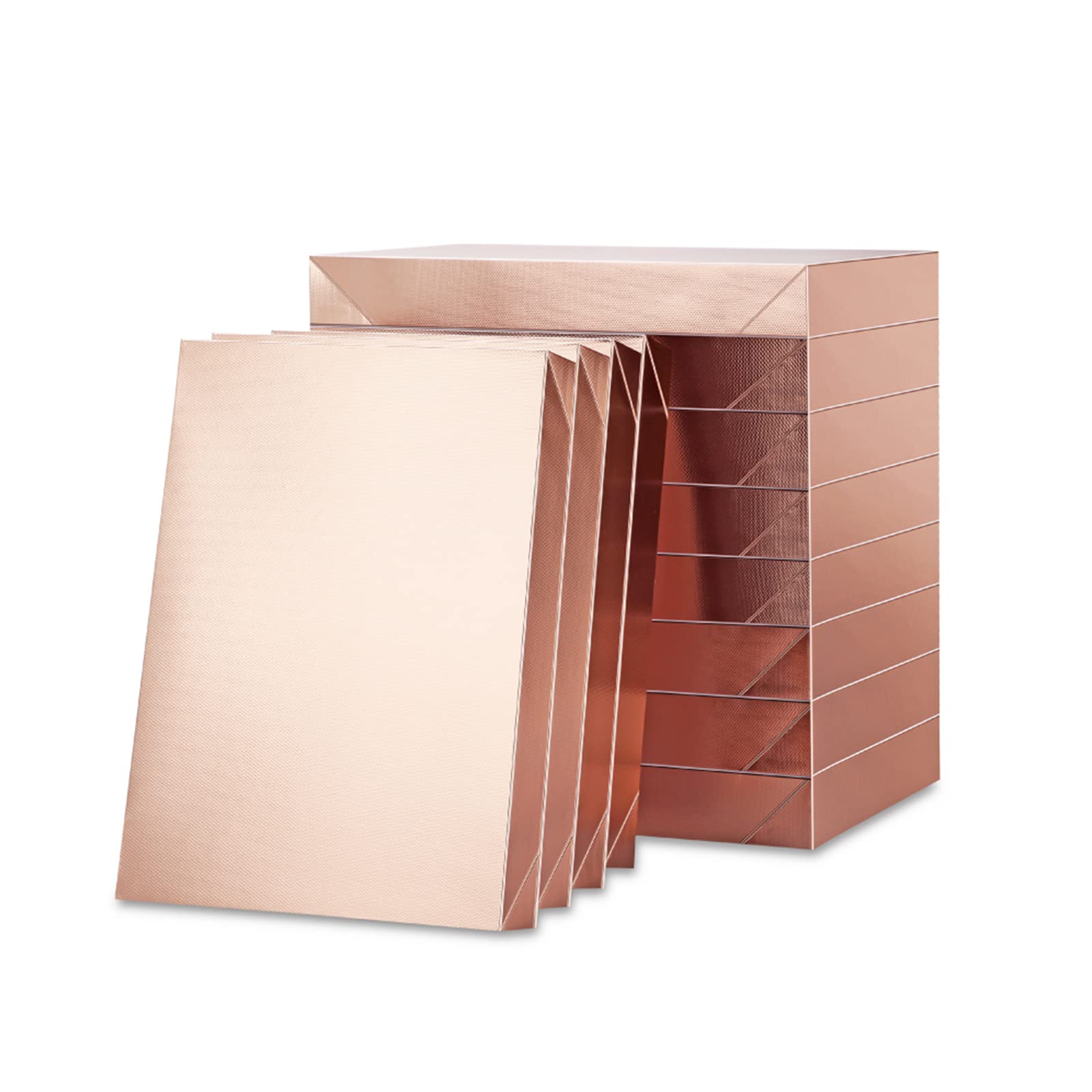 ROSEGLD 12 Gift Boxes with Lids 11x8.5x1.5 Inches, Gift Boxes for Clothes, Apparel Gift Boxes, Clothing Gift Boxes, Rose Gold Gift Wrap Boxes (Glossy Rose Gold with Grain Texture)