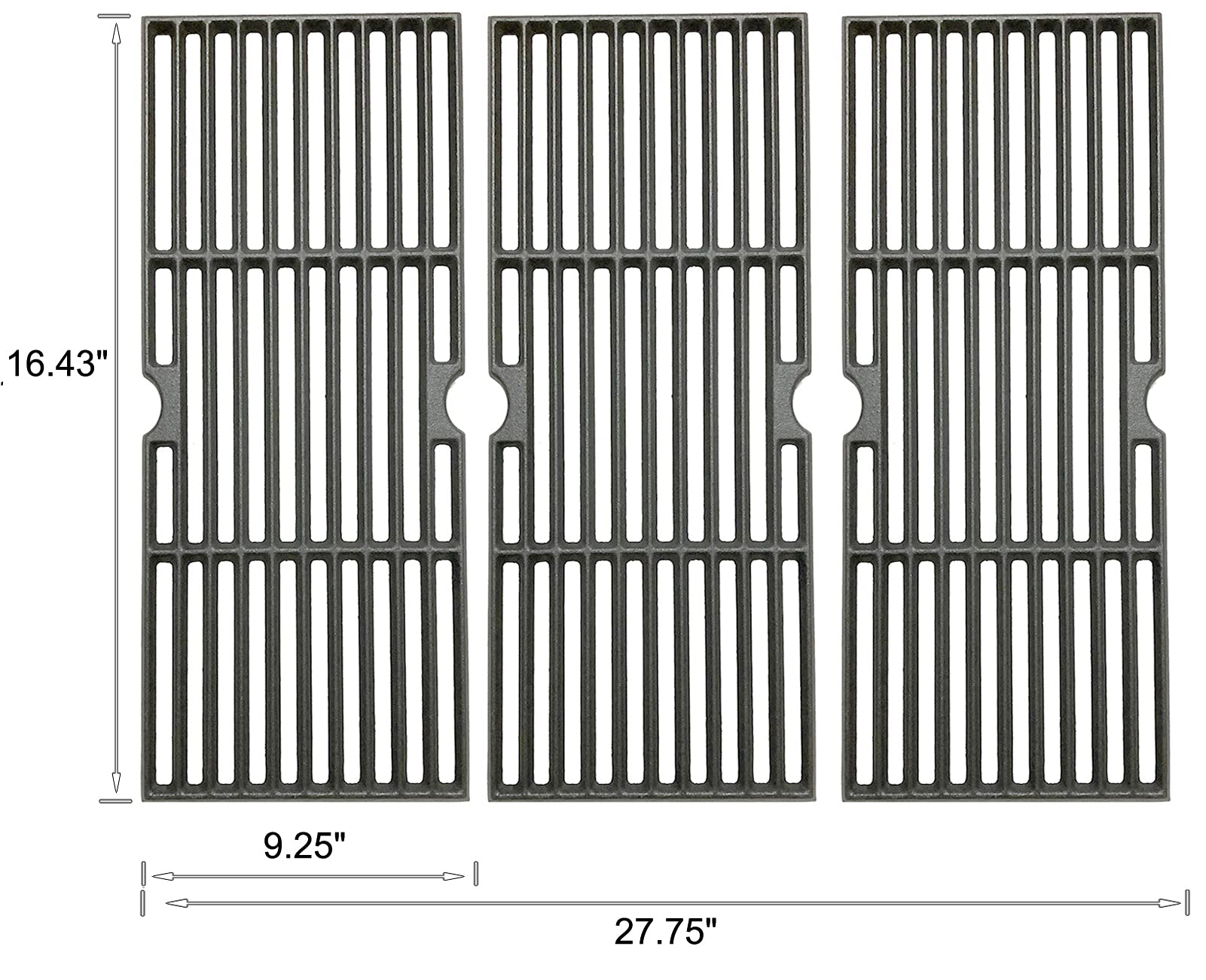 Votenli C6161C (3-Pack) 16 4/9'' Cast Iron Grid Grates for Dyna Glo DGF493BNP, DGH474CRP, for Backyard Grill Parts BY13-101-001-12, Kenmore 146.23678310, 146.23681310, Uniflame Grill GBC1030WRS