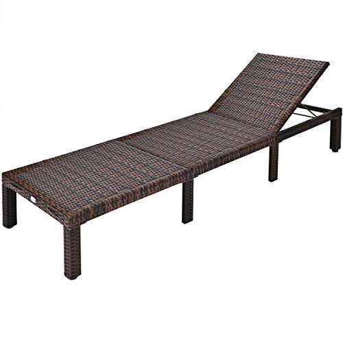 Outdoor Patio PE Rattan Chaise Lounge Lounger Recliner Chair Sunbathing Bed Soft Non-Woven Cushion With Zipper 6 Level Adjustable Backrest Steel Frame Ideal For Garden Balcony Terrace Pool Side Use