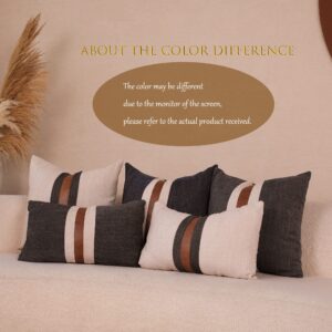 BOYSUM Farmhouse Decorative Outdoor Throw Pillow Covers for Couch Sofa Bed Brown Faux Leather Accent Pillow Cover Modern Decor Pillow Case 20 x 20 Inch (Beige)