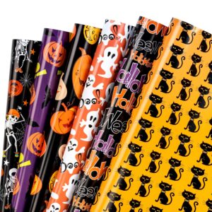 wrapaholic wrapping paper sheet - pumpkin and black cat design, perfect for halloween, holiday, party - 1 roll contains 6 sheets - 17.5 inch x 30 inch per sheet