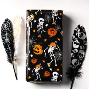 WRAPAHOLIC Wrapping Paper Sheet - Pumpkin and Black Cat Design, Perfect for Halloween, Holiday, Party - 1 Roll Contains 6 Sheets - 17.5 inch X 30 inch Per Sheet