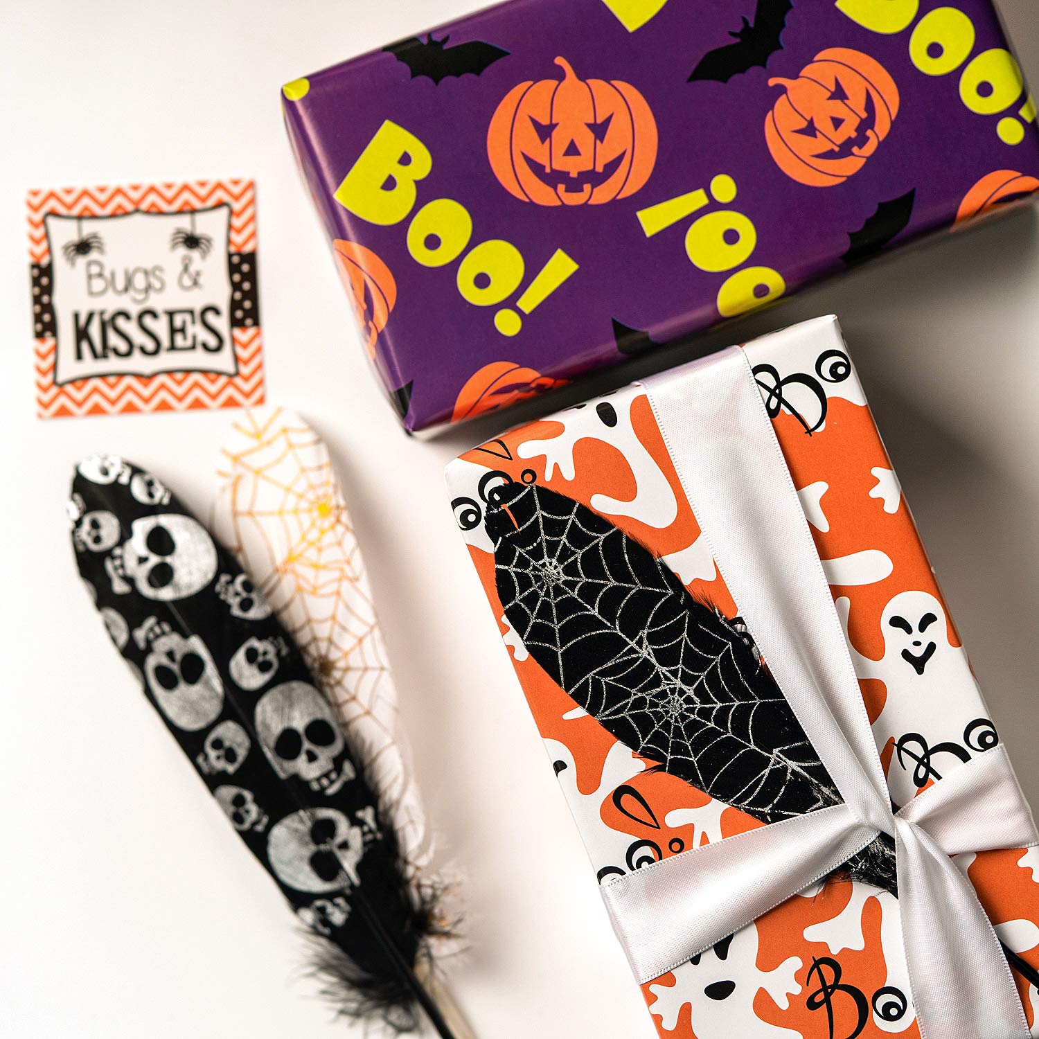 WRAPAHOLIC Wrapping Paper Sheet - Pumpkin and Black Cat Design, Perfect for Halloween, Holiday, Party - 1 Roll Contains 6 Sheets - 17.5 inch X 30 inch Per Sheet