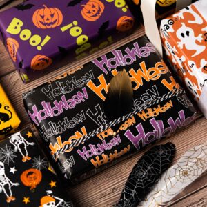 WRAPAHOLIC Wrapping Paper Sheet - Pumpkin and Black Cat Design, Perfect for Halloween, Holiday, Party - 1 Roll Contains 6 Sheets - 17.5 inch X 30 inch Per Sheet