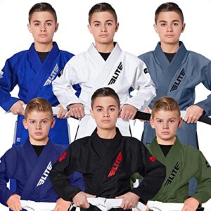 elite sports kids bjj gi, youth ibjjf children’s brazilian jiujitsu gi kimono w/preshrunk fabric & free belt (black, 0)