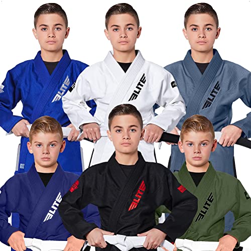 Elite Sports Kids BJJ GI, Youth IBJJF Children’s Brazilian Jiujitsu Gi kimono W/Preshrunk Fabric & Free Belt (Black, 0)