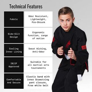 Elite Sports Kids BJJ GI, Youth IBJJF Children’s Brazilian Jiujitsu Gi kimono W/Preshrunk Fabric & Free Belt (Black, 0)