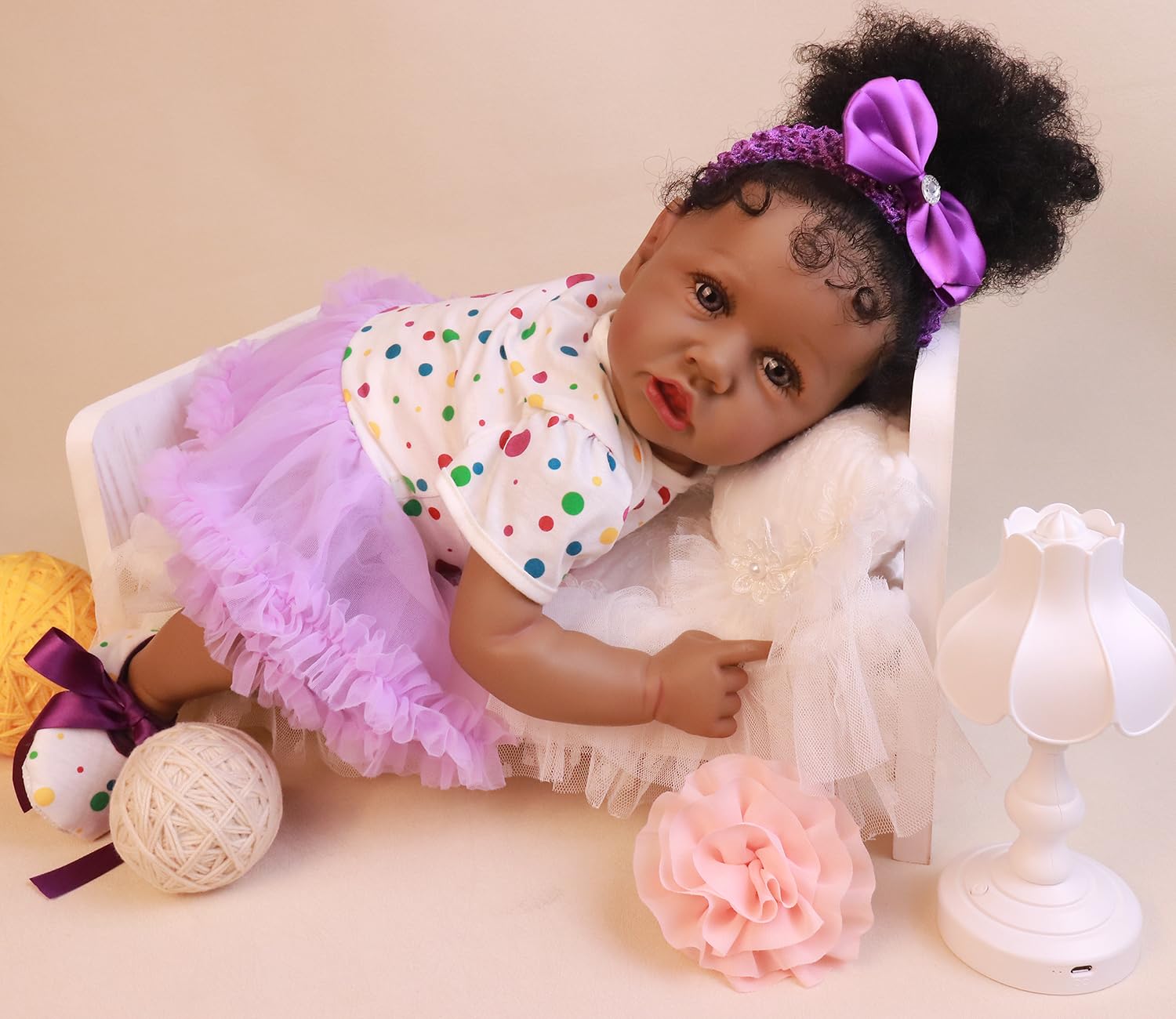 HOOMAI Lifelike Reborn Baby Dolls with Soft Body African American Realistic Girl Doll 22.8 Inch Best Birthday Gift Set