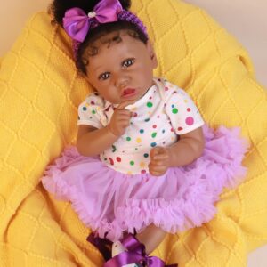 HOOMAI Lifelike Reborn Baby Dolls with Soft Body African American Realistic Girl Doll 22.8 Inch Best Birthday Gift Set