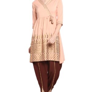 Janasya Kurta Set for Women Peach