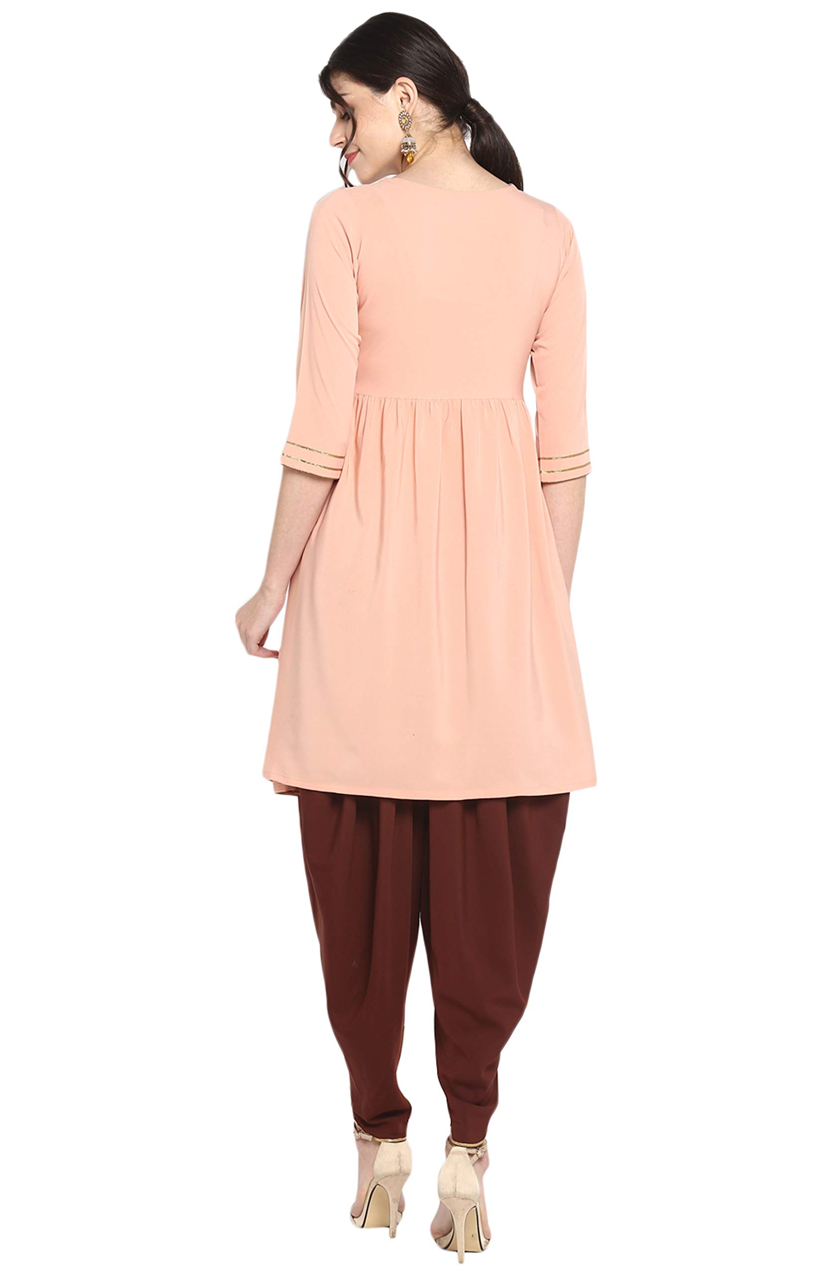 Janasya Kurta Set for Women Peach