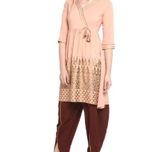 Janasya Kurta Set for Women Peach