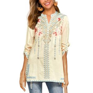 ak women's embroidered tops mexican shirt v neck summer casual tops peasant tunic loose blouse (small, 127-yellow)